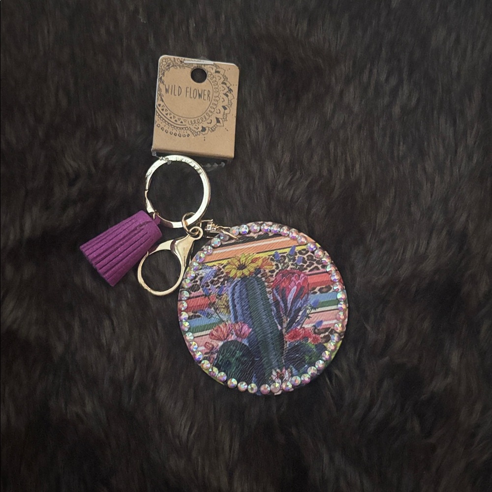 Wildflower Cactus Leopard print keychain